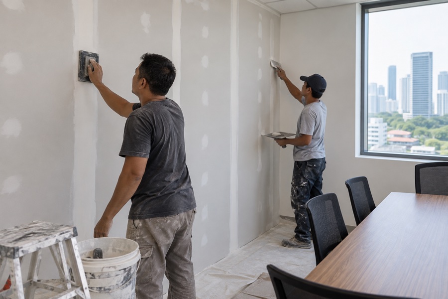 office drywall partitions 05 service work and finished interior